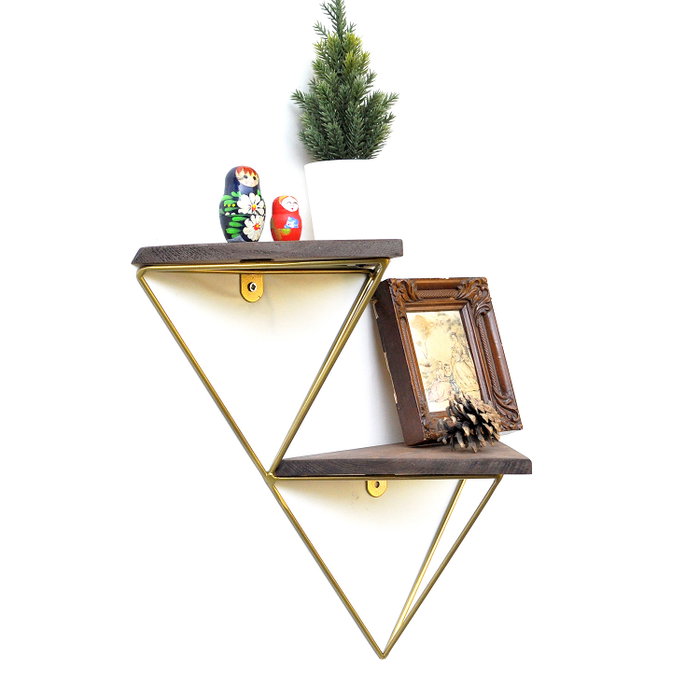 Hanah Home Wr075 Estantería de Pared de Madera Maciza Nogal y Dorado Hanah Home Wr075 Estantería de Pared de Madera Maciza Nogal y Dorado